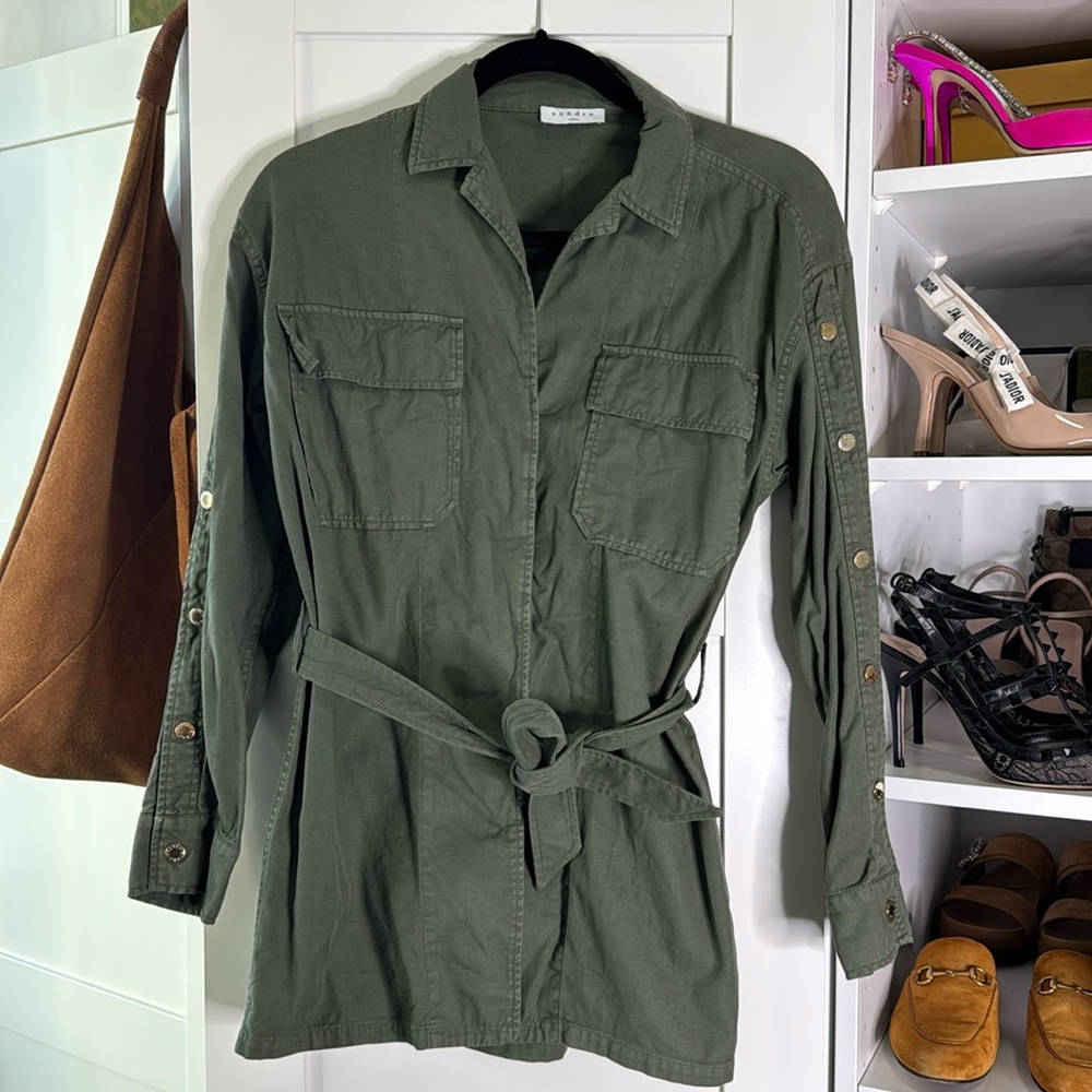 Sandro green military button down shirt - size 36